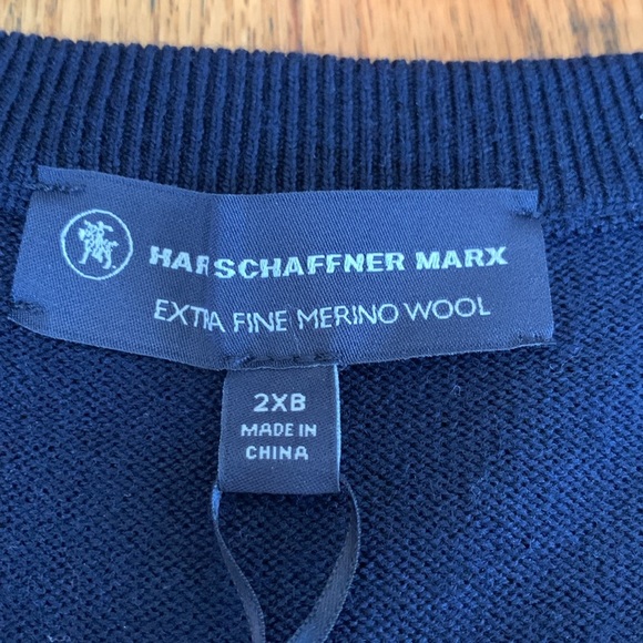 Hart Schaffner Marx Men's 100% Merino Wool V-Neck Sweater Vest - Blue 2XLB - Picture 5 of 5